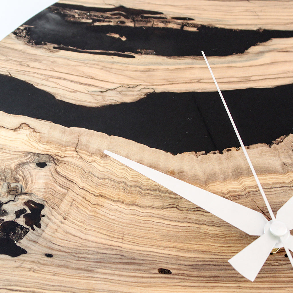 Smoky Black Epoxy Olive Wood Wall Clock