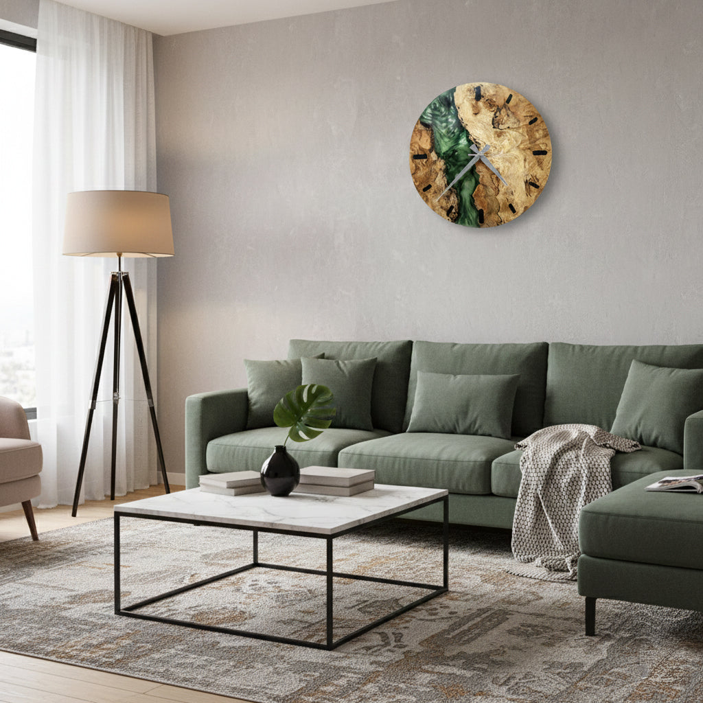 Green Epoxy Oak Wall Clock