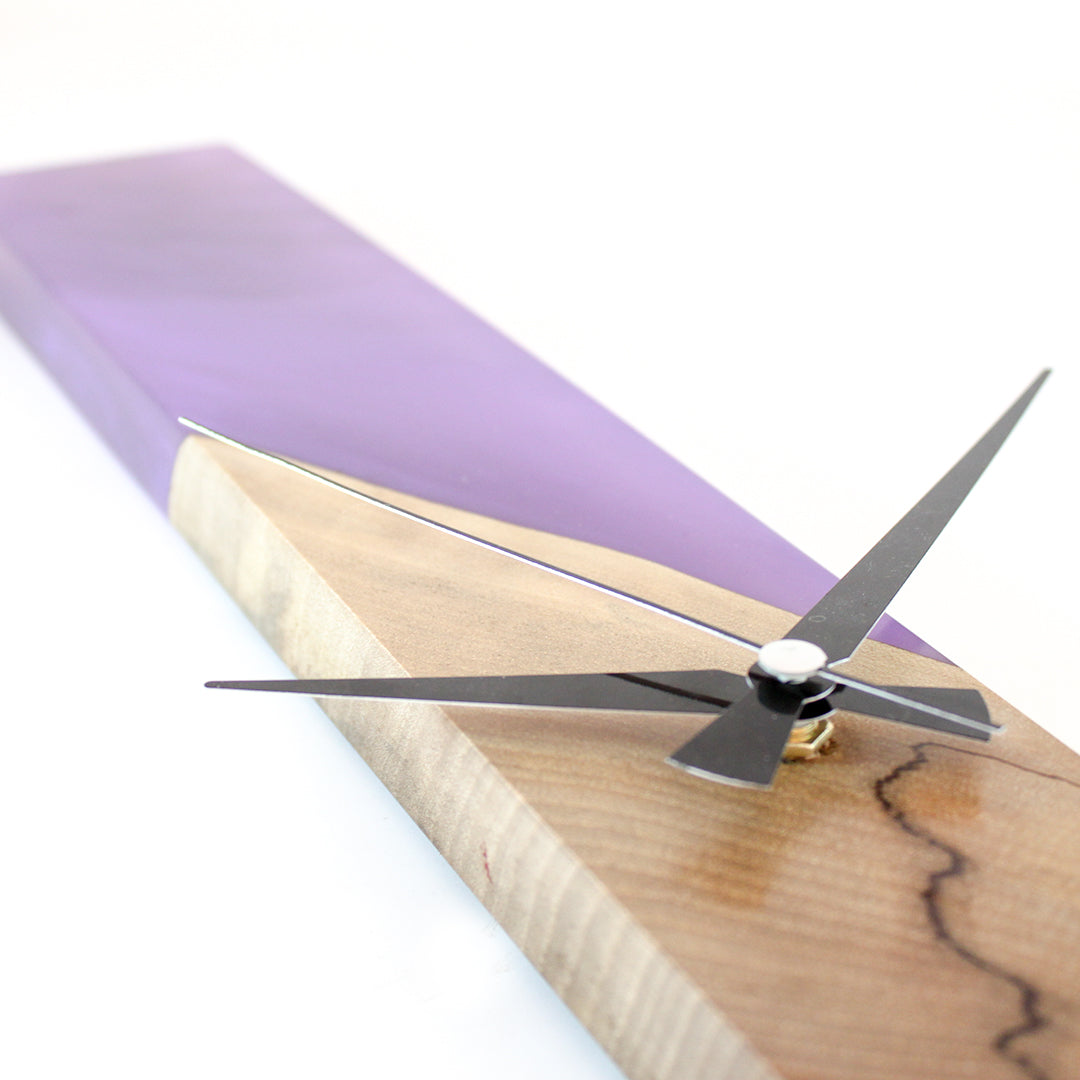 Purple Epoxy Walnut Wood Linear Wall Clock