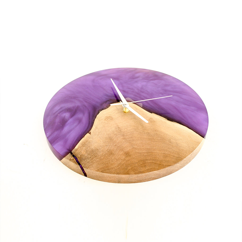 Purple Epoxy Walnut Wood Wall Clock