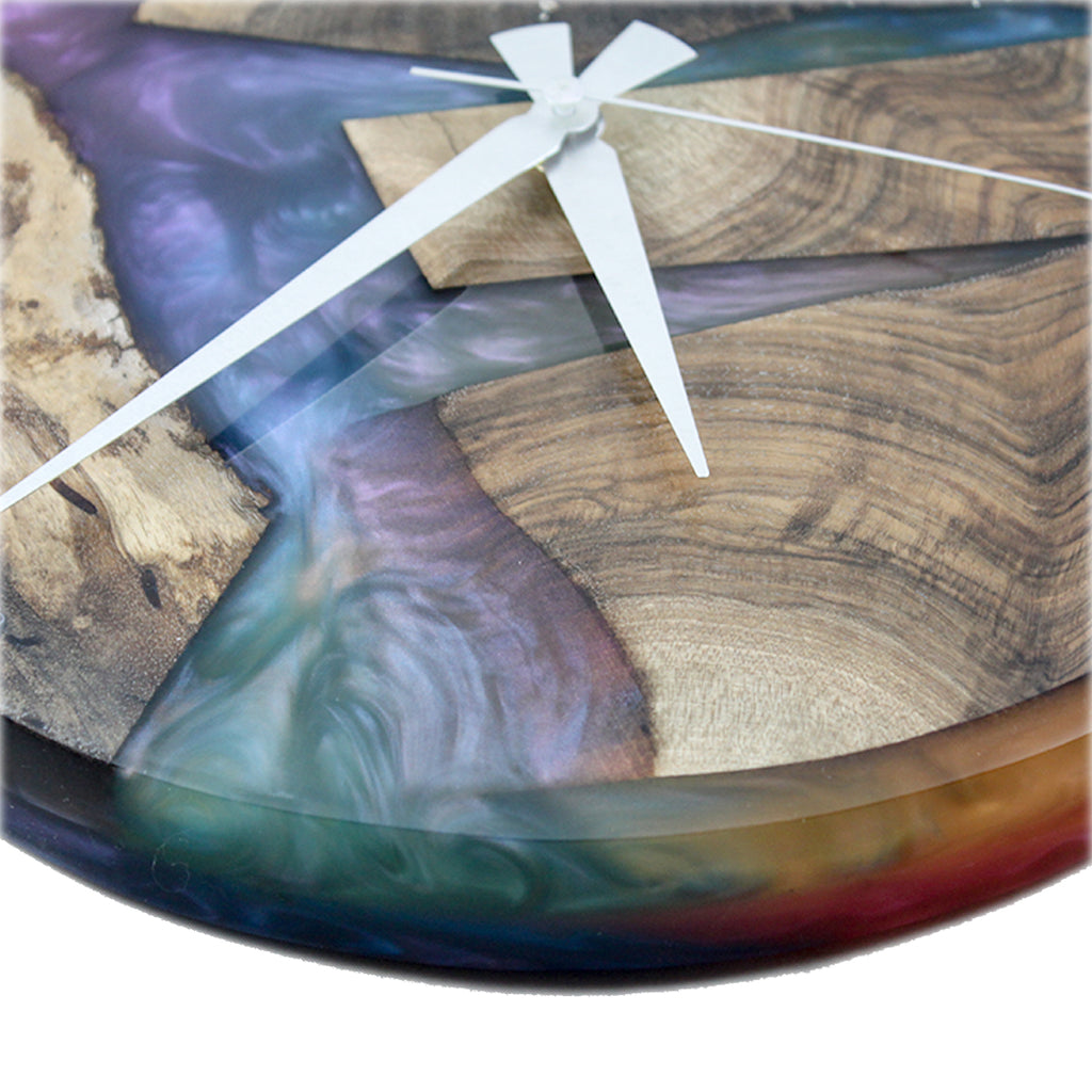 Rainbow Epoxy Oak Wall Clock
