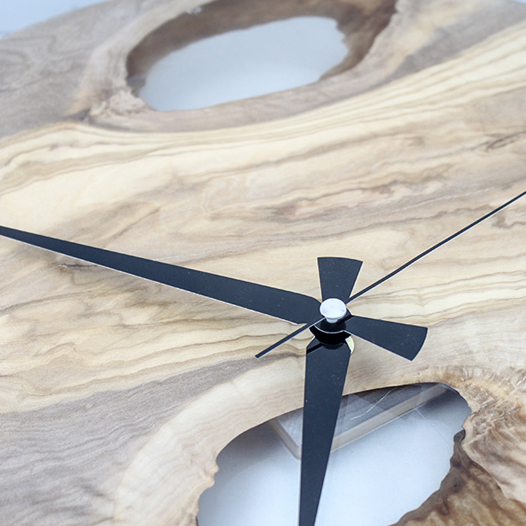 Transparent Epoxy Olive Wood Wall Clock