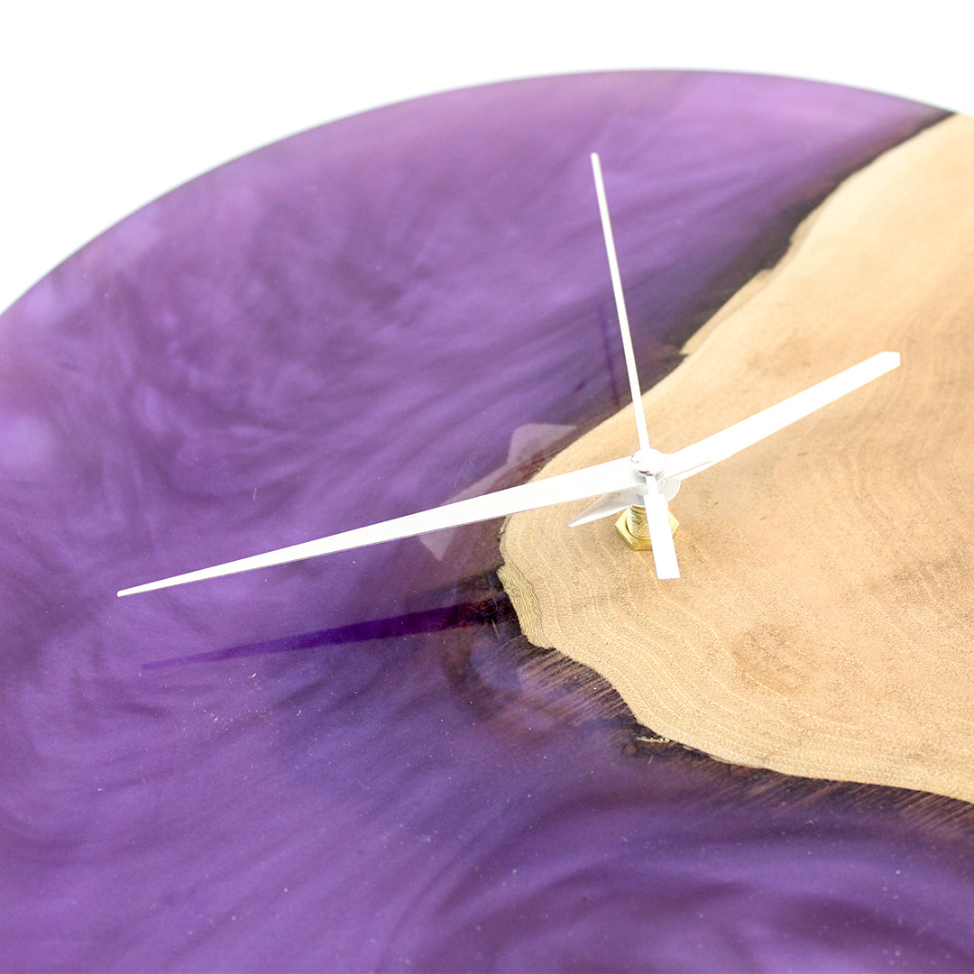 Purple Epoxy Walnut Wood Wall Clock