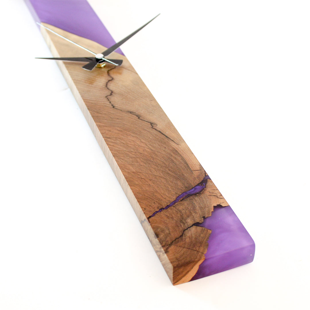 Purple Epoxy Walnut Wood Linear Wall Clock