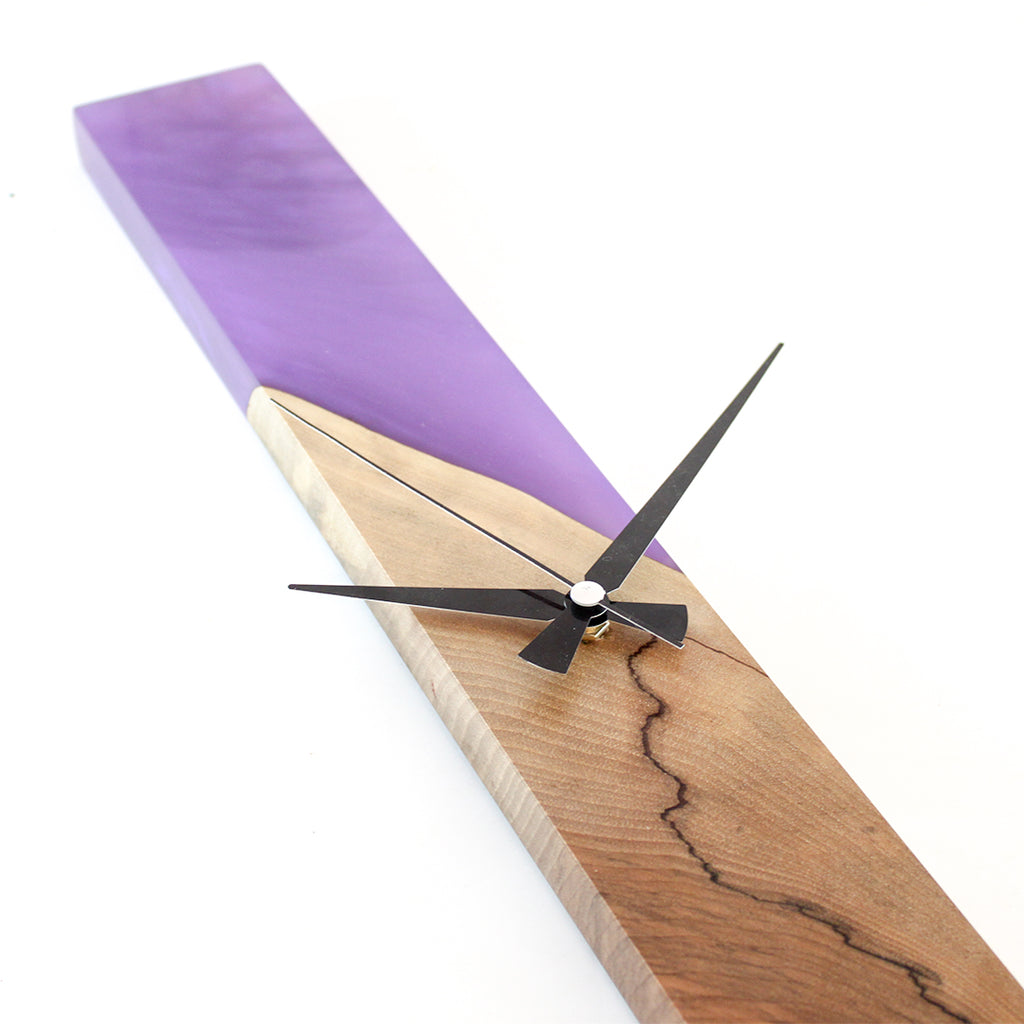 Purple Epoxy Walnut Wood Linear Wall Clock