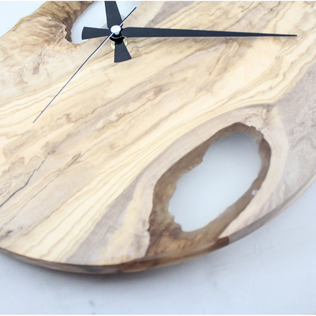 Transparent Epoxy Olive Wood Wall Clock