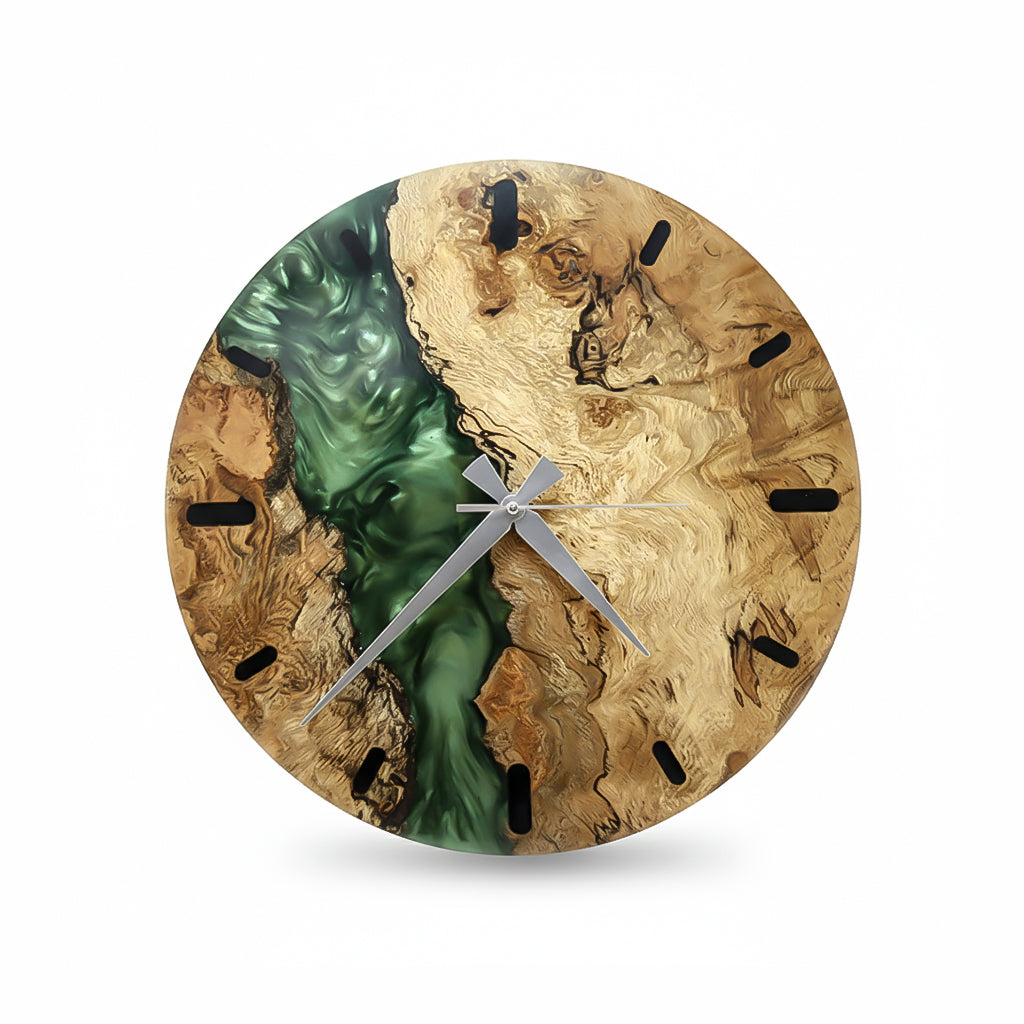 Green Epoxy Oak Wall Clock