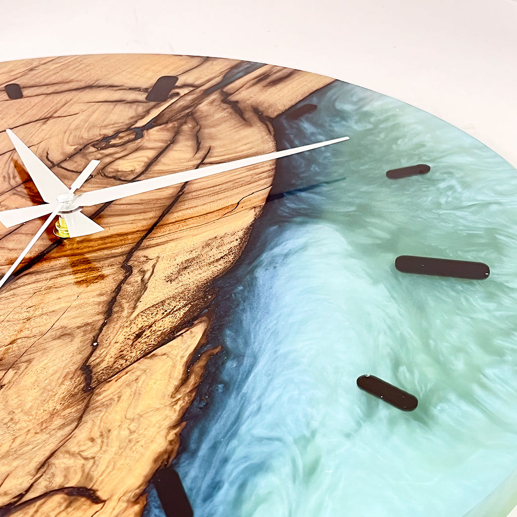 Turquoise Epoxy Walnut Wood Wall Clock