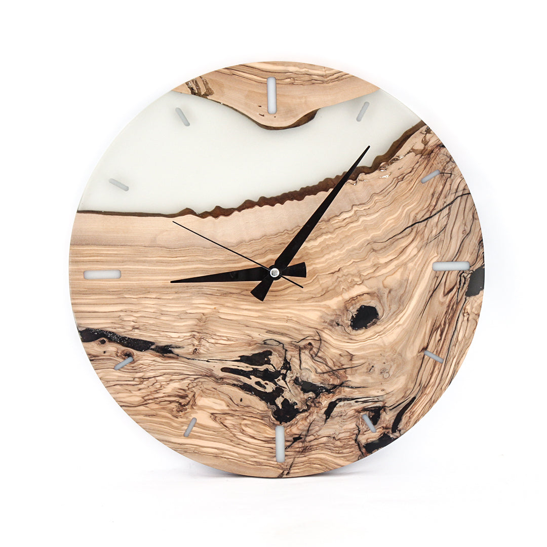 Transparent Epoxy Olive Wood Wall Clock