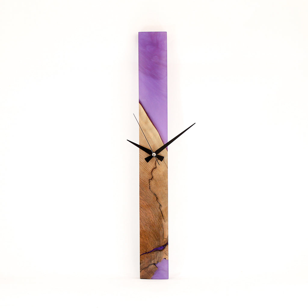 Purple Epoxy Walnut Wood Linear Wall Clock