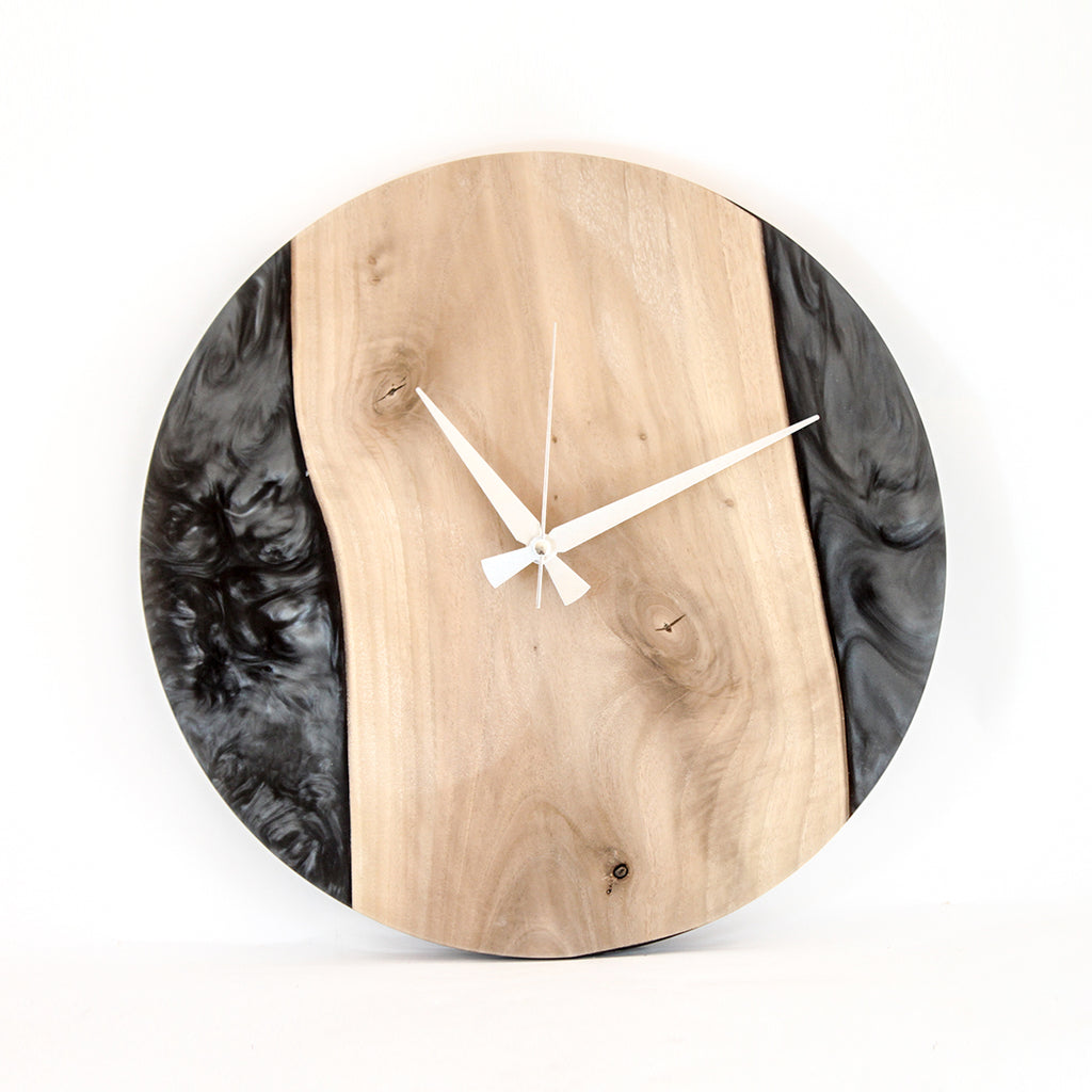 Smoky Black Epoxy Walnut Wood Wall Clock
