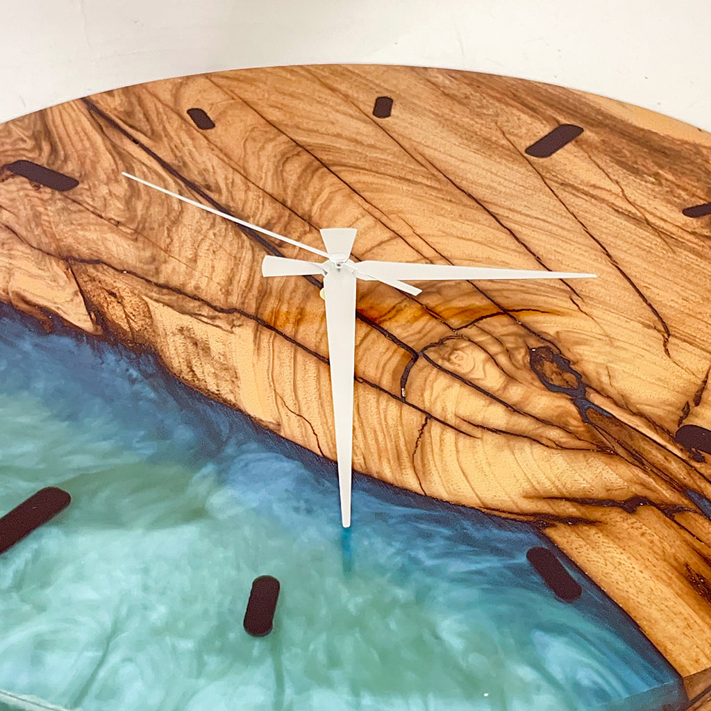 Turquoise Epoxy Walnut Wood Wall Clock