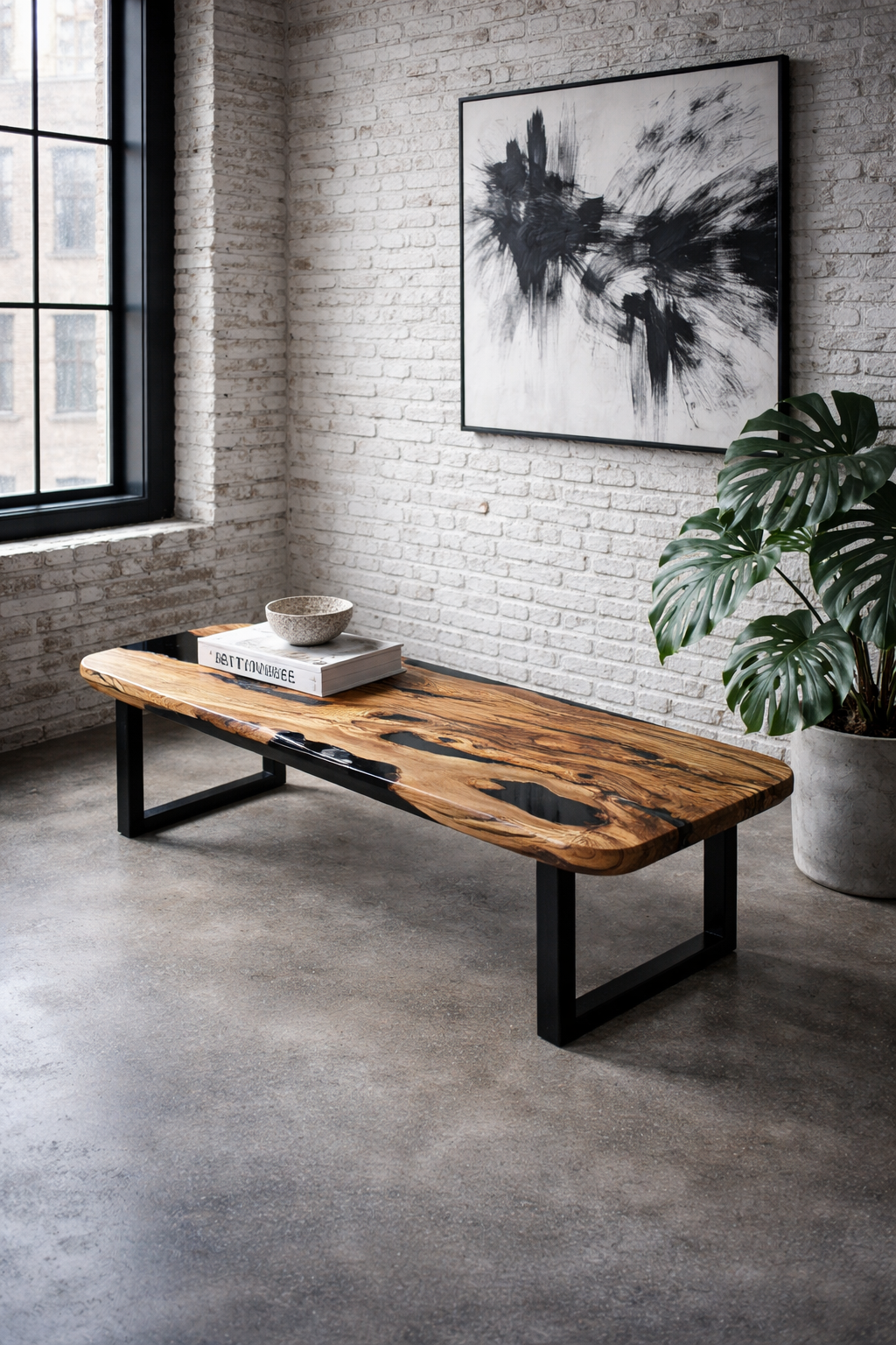 Smoked Epoxy and Olive Wood Coffee Table