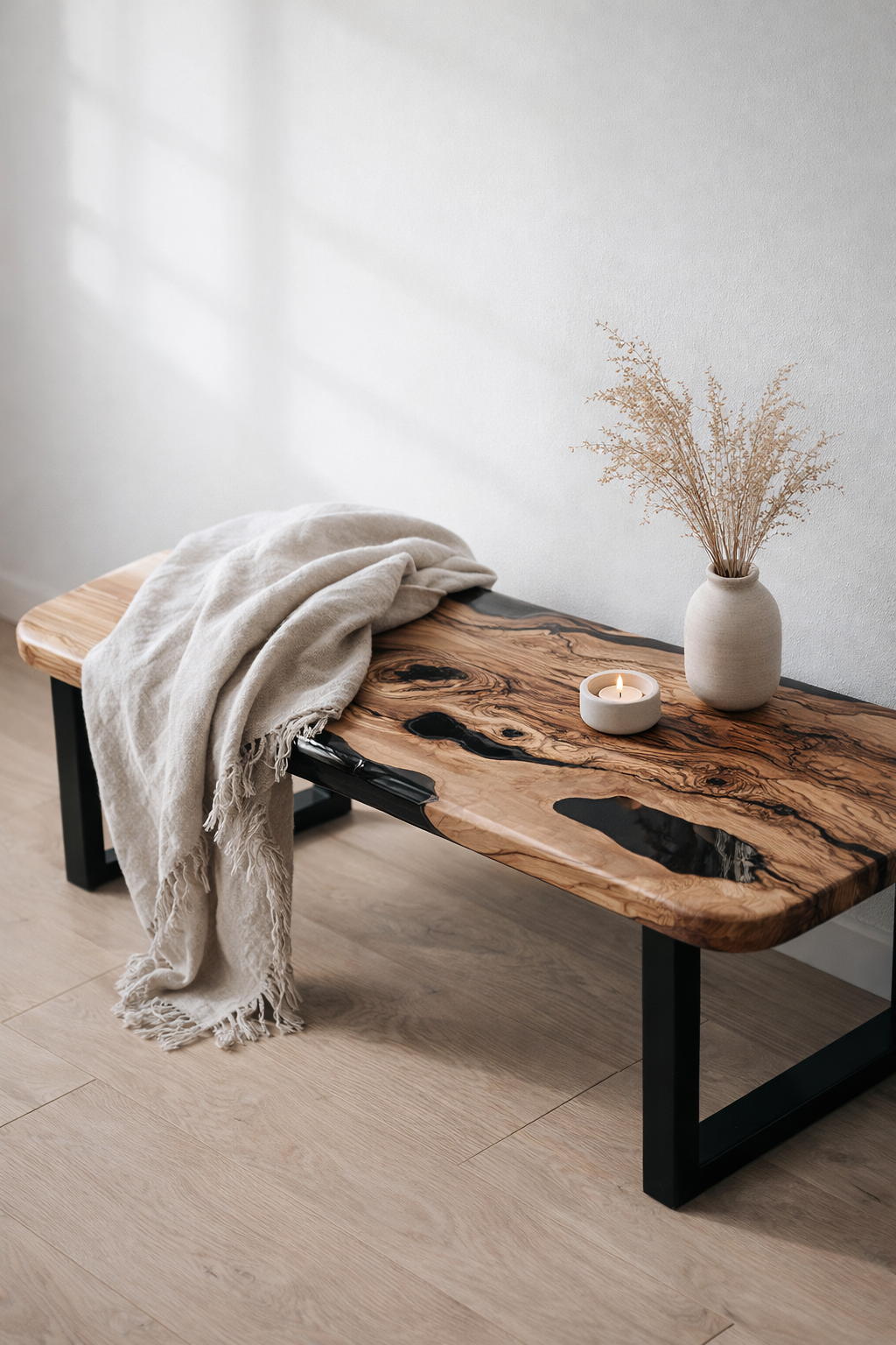 Smoked Epoxy and Olive Wood Coffee Table