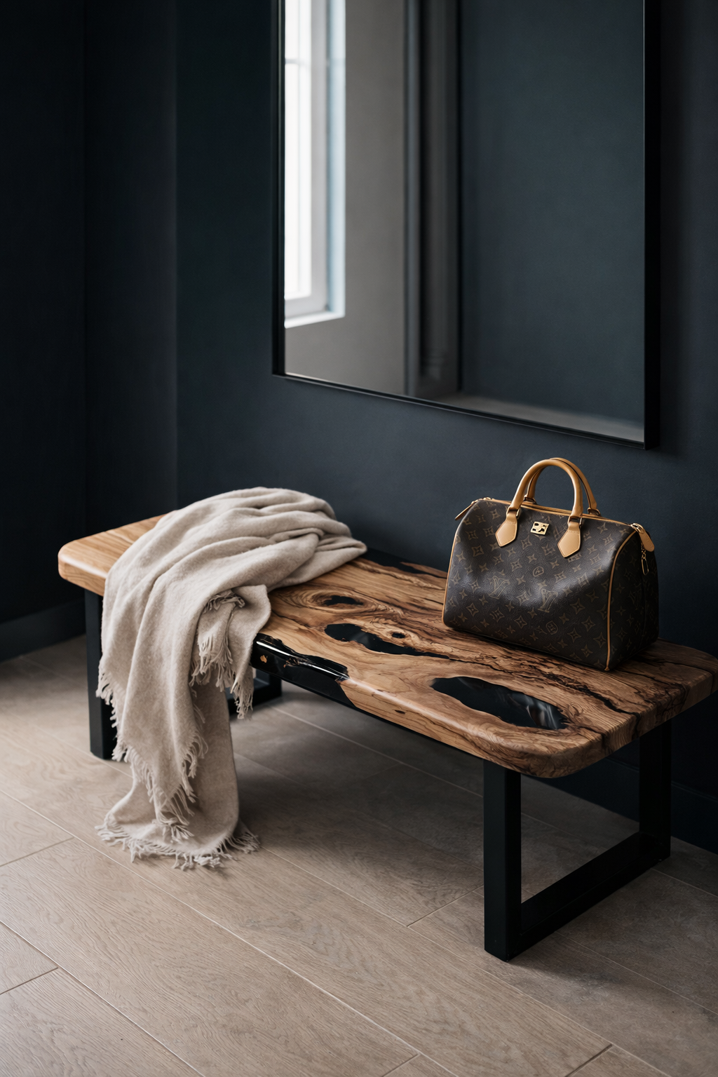 Smoked Epoxy and Olive Wood Coffee Table