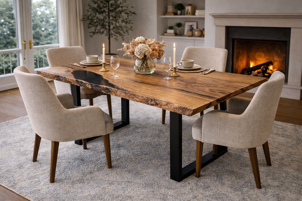 Black Epoxy and Chestnut Wood Dining Table