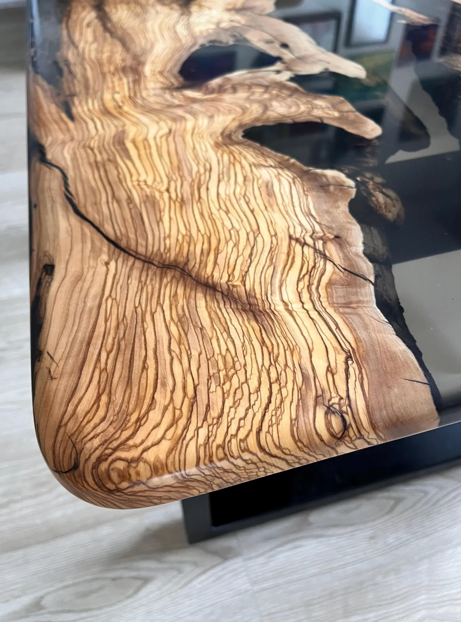 Smoked Epoxy and Olive Wood Coffee Table