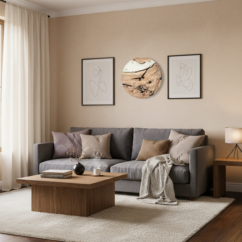 Transparent Epoxy Olive Wood Wall Clock Secondary image