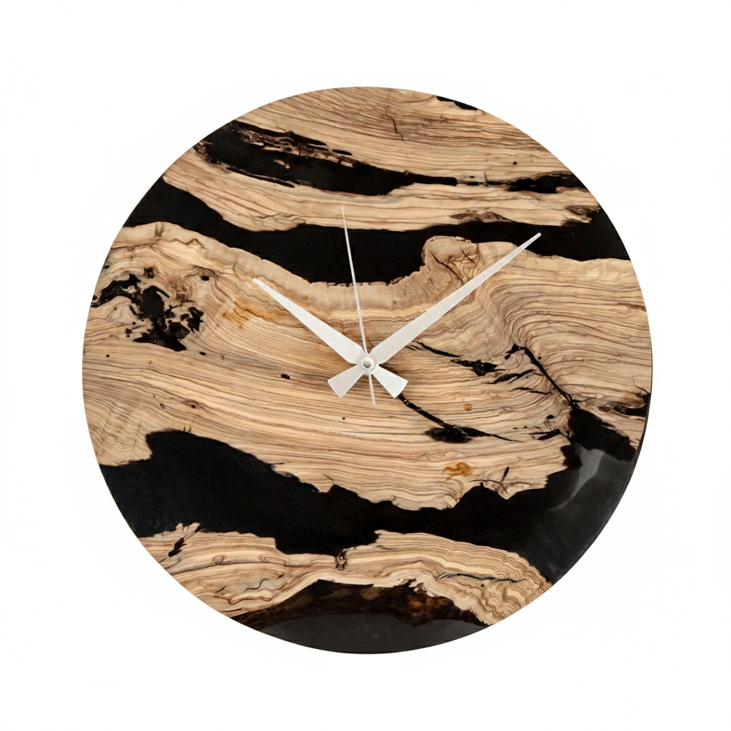Smoky Black Epoxy Olive Wood Wall Clock Main image