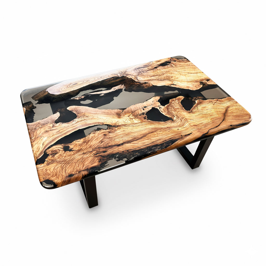 Smoked Epoxy and Olive Wood Coffee Table